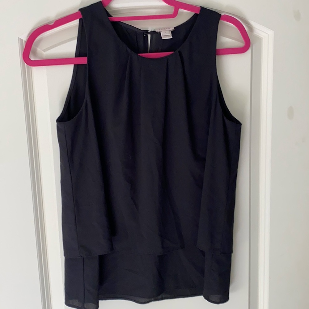 Black J. Crew Pleated Neck Tank Top Blouse